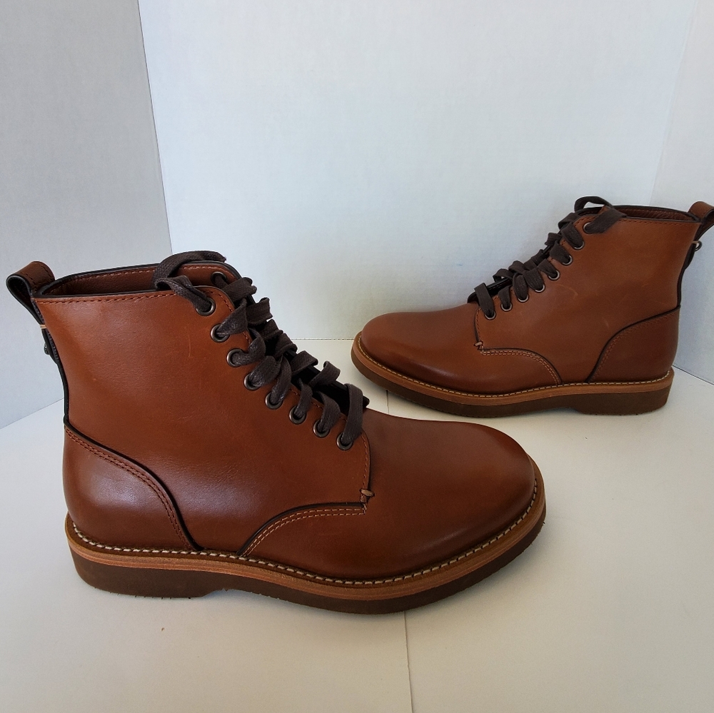 Brand New Coach Derby Dark Saddle Brown Leather Boot Men's 7.5 D